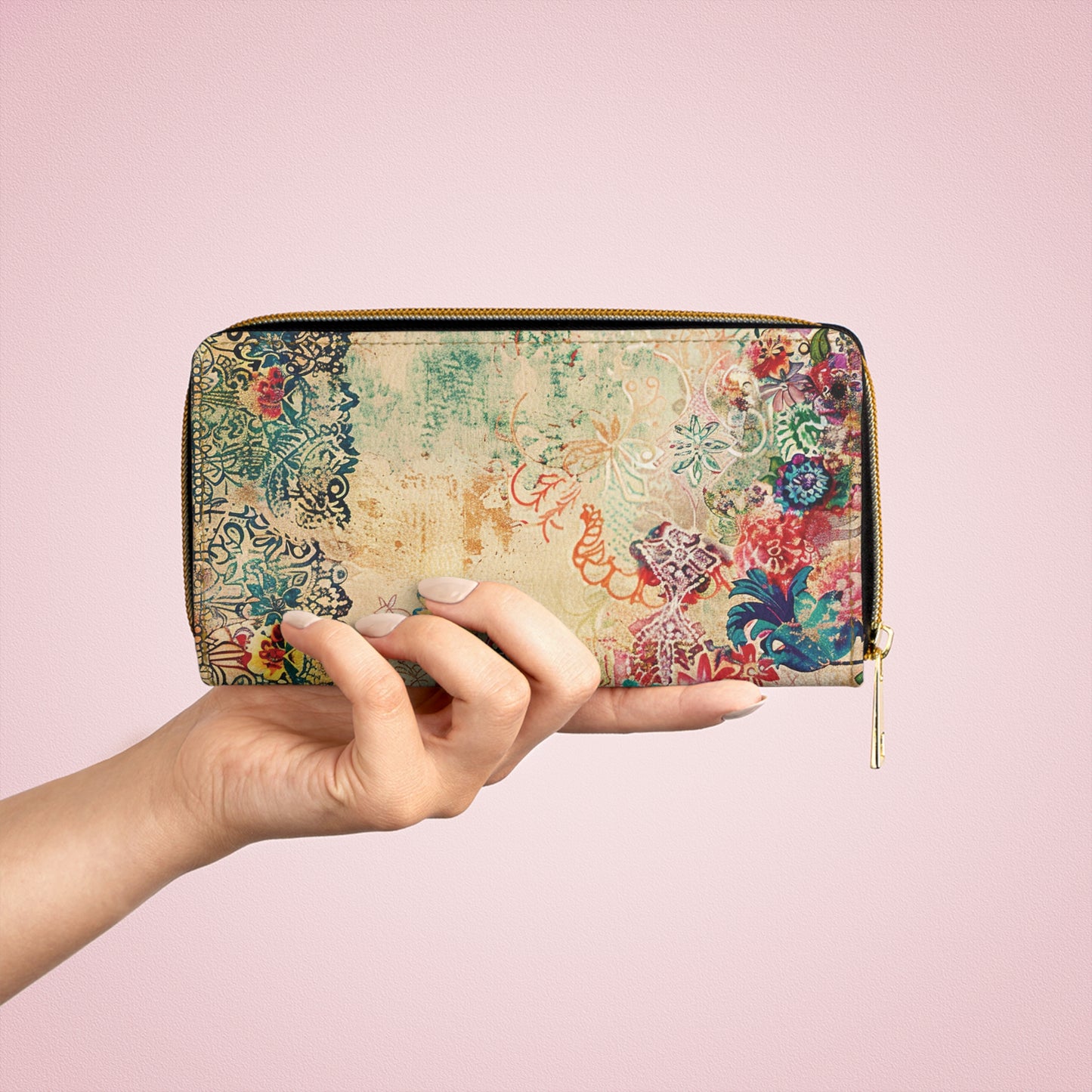 LIMITED EDITION: Timeless Tapestry | Antique Cream Floral Embroidered Zipper Wallet | Delicate Garden Luxury for Year-Round Style