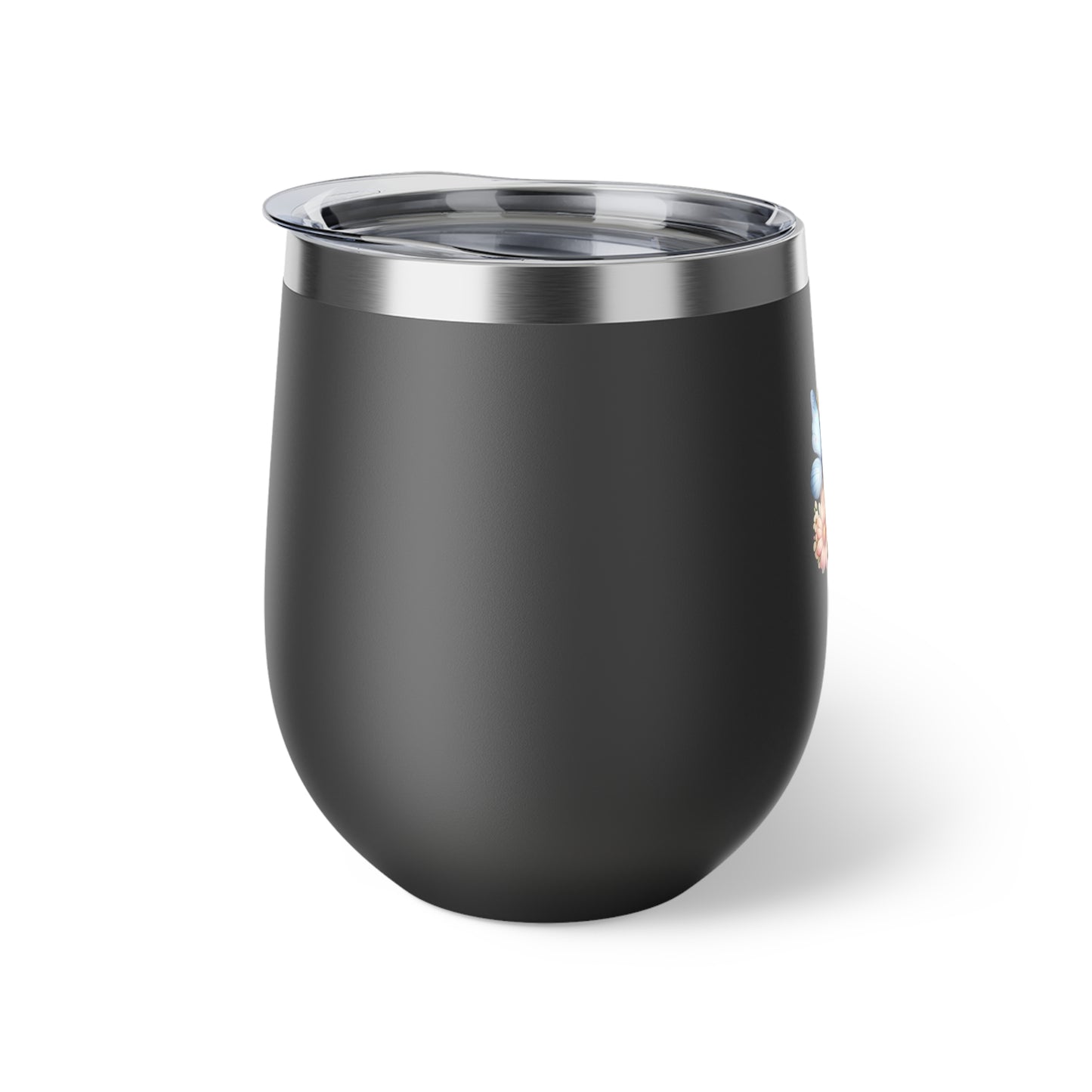 Letter E - Personalized Whimsical Butterfly Copper Vacuum Insulated Cup, 12 oz – Perfect for Weddings