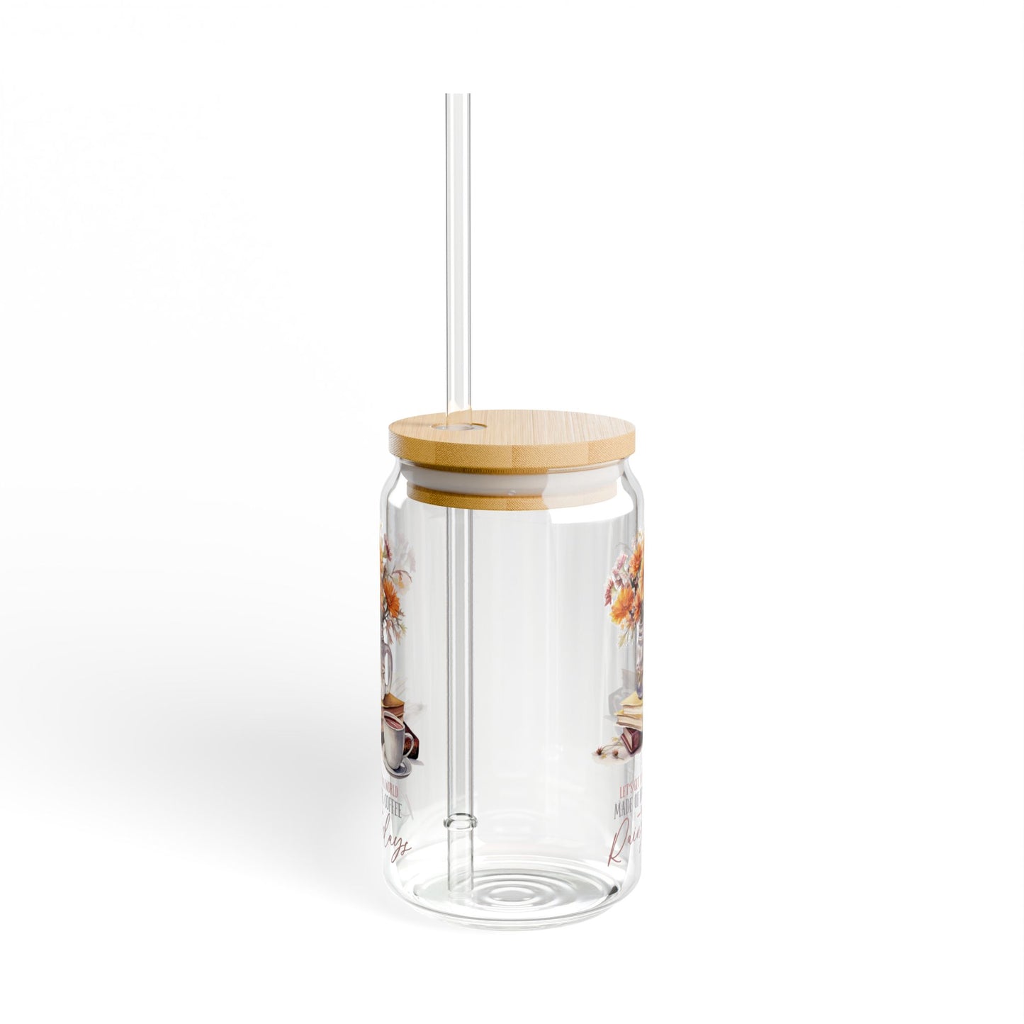 'Books Coffee and Rainy Days' | 16oz Custom Sipper Glass with Bamboo Lid & Straw – Perfect for Sweet Treats and Family Parties