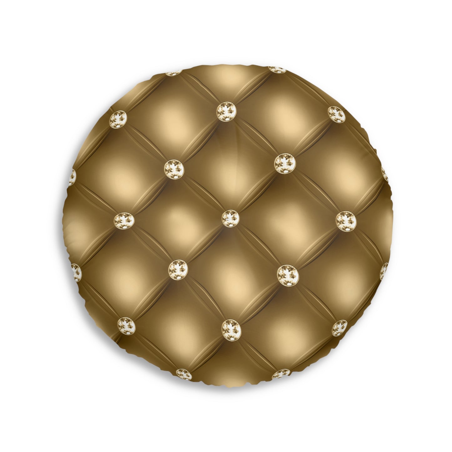 Gilded Royale | Golden Tufted Round Pillow with Jewel Accents | Opulent Statement for Luxurious Interiors