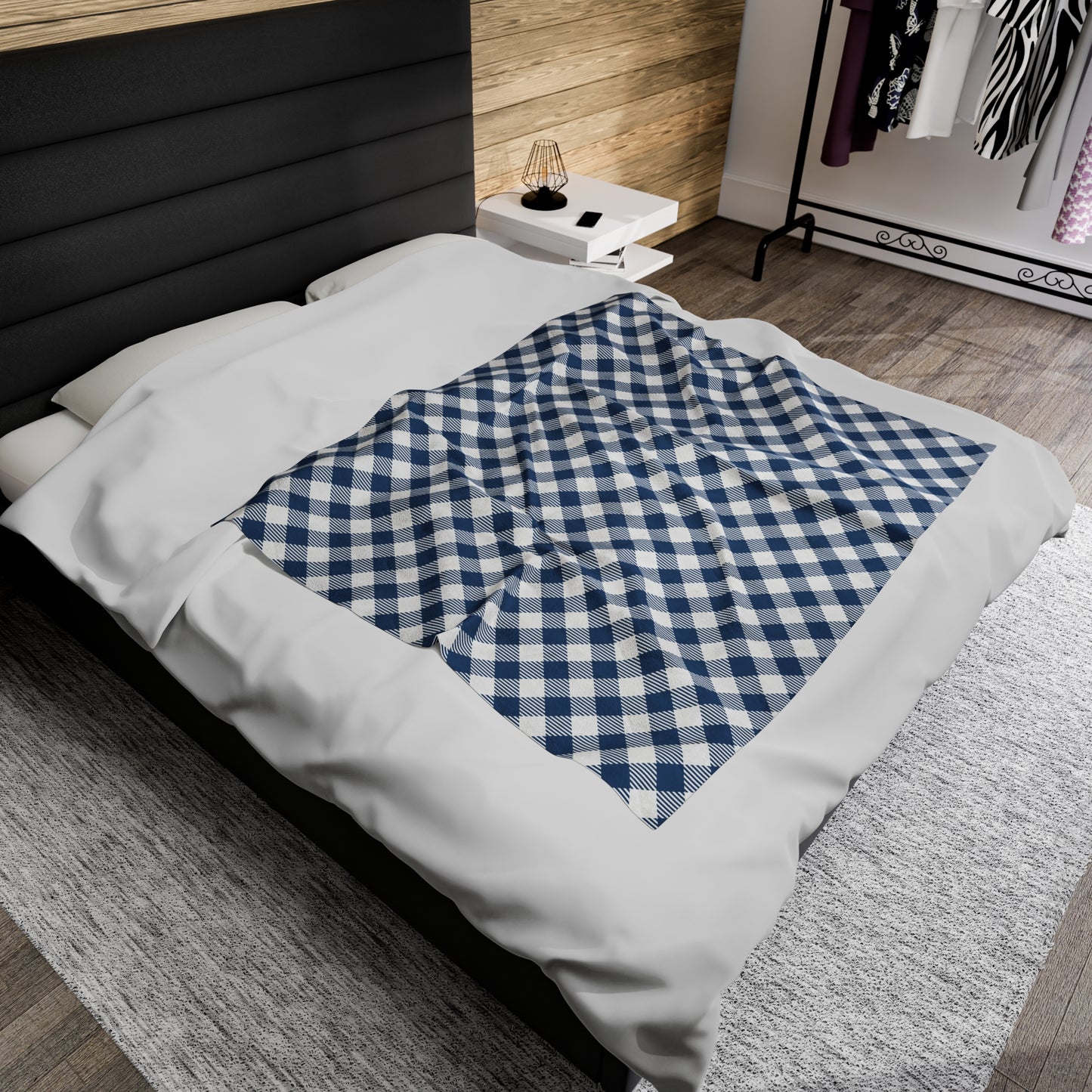 Custom Blue Stripe Plush Velveteen Plaid Blanket – Cozy, Soft, and Perfect for Personalized Gifts | 50x60