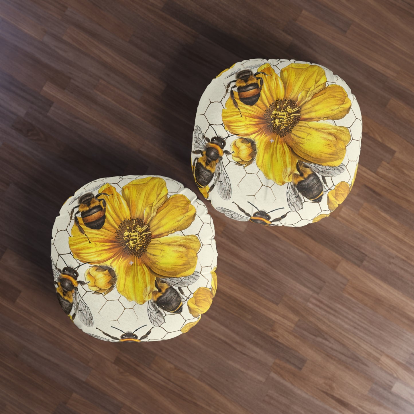 Golden Honeybee Round Tufted Floor Pillow | Nature-Inspired Elegance Meets Plush Comfort