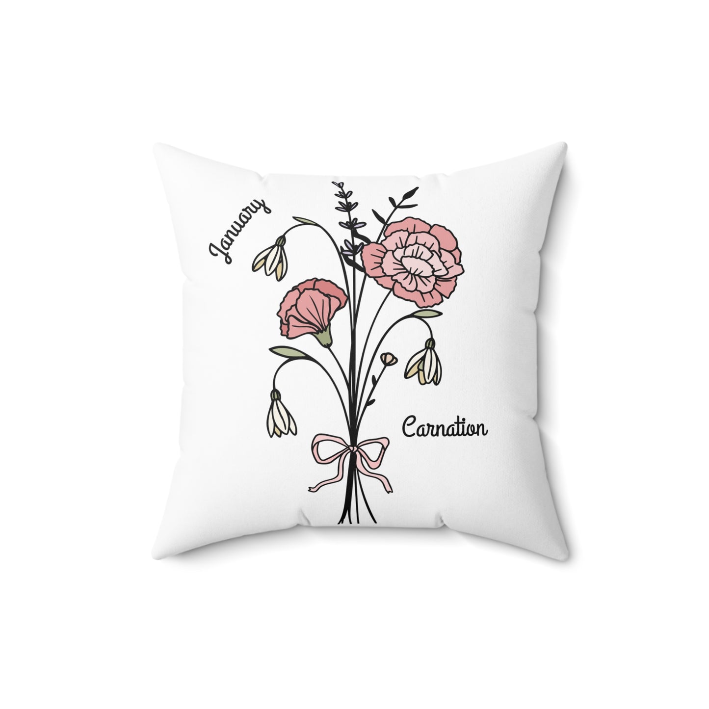 January Carnation Birth Flower - Custom Spun Polyester Square Pillow – Stylish Double-Sided Home Décor Accent for a Personalized Touch